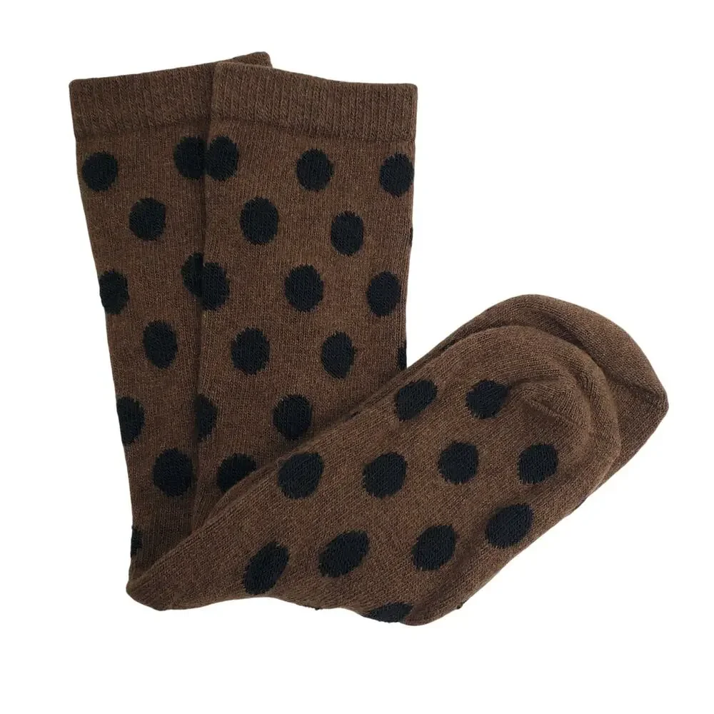 New Garnet Hill Dot Socks 9-11 Warm Cozy Cashmere Blend Crew Brown Holiday Gift